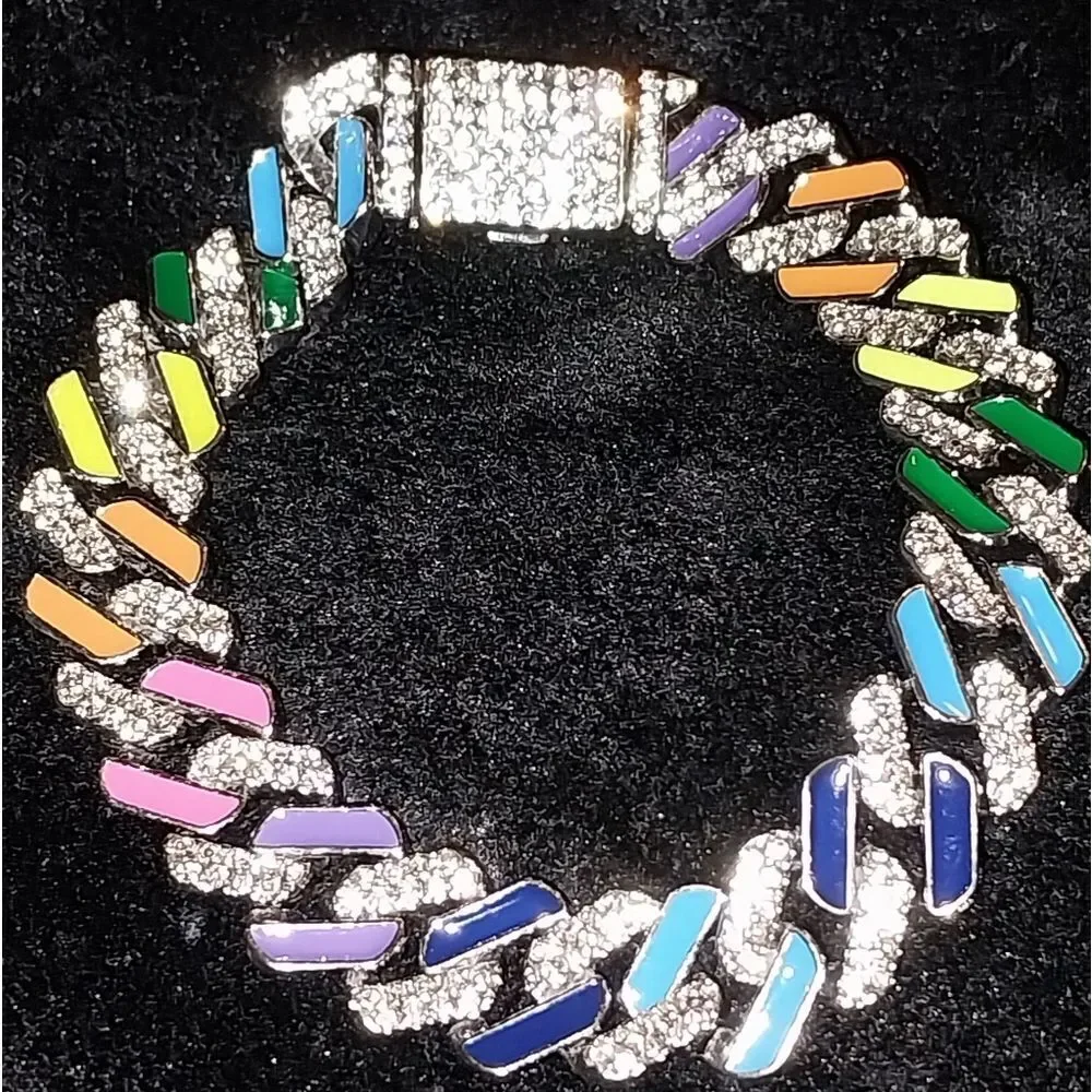 Luxurious rainbow zirconia cuban link bracelet 8 inches